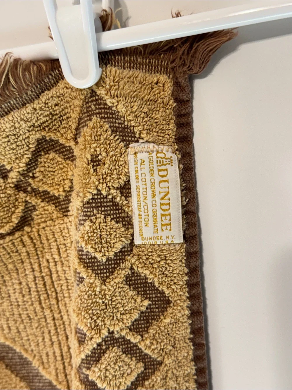 Vtg Dundee 3 Pc Towel Set Southwestern Aztec Geometric Beige Brown Fringe MCM US